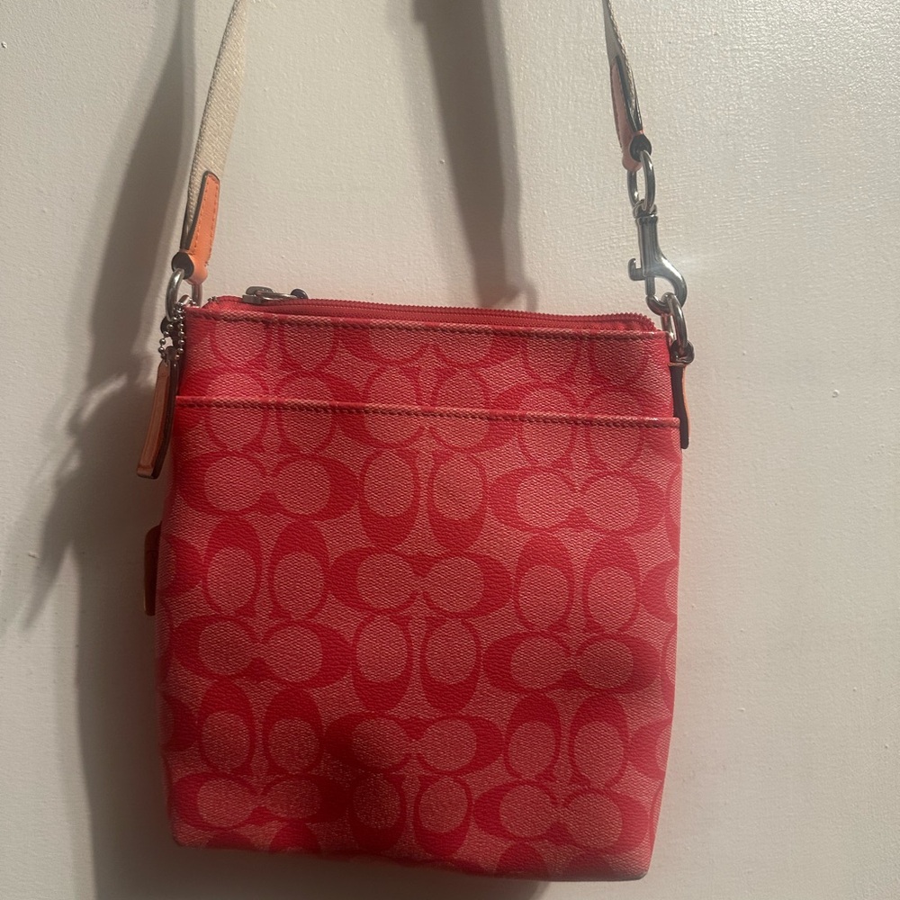 Coach Pink Signature Crossbody Bag with Adjustable Strap